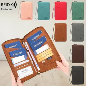 RFID Anti-Scan Passport Holder, Travel Ticket And Document Storage Bag, Detachable Wrist Strap, Zippered Long Passport Wallet