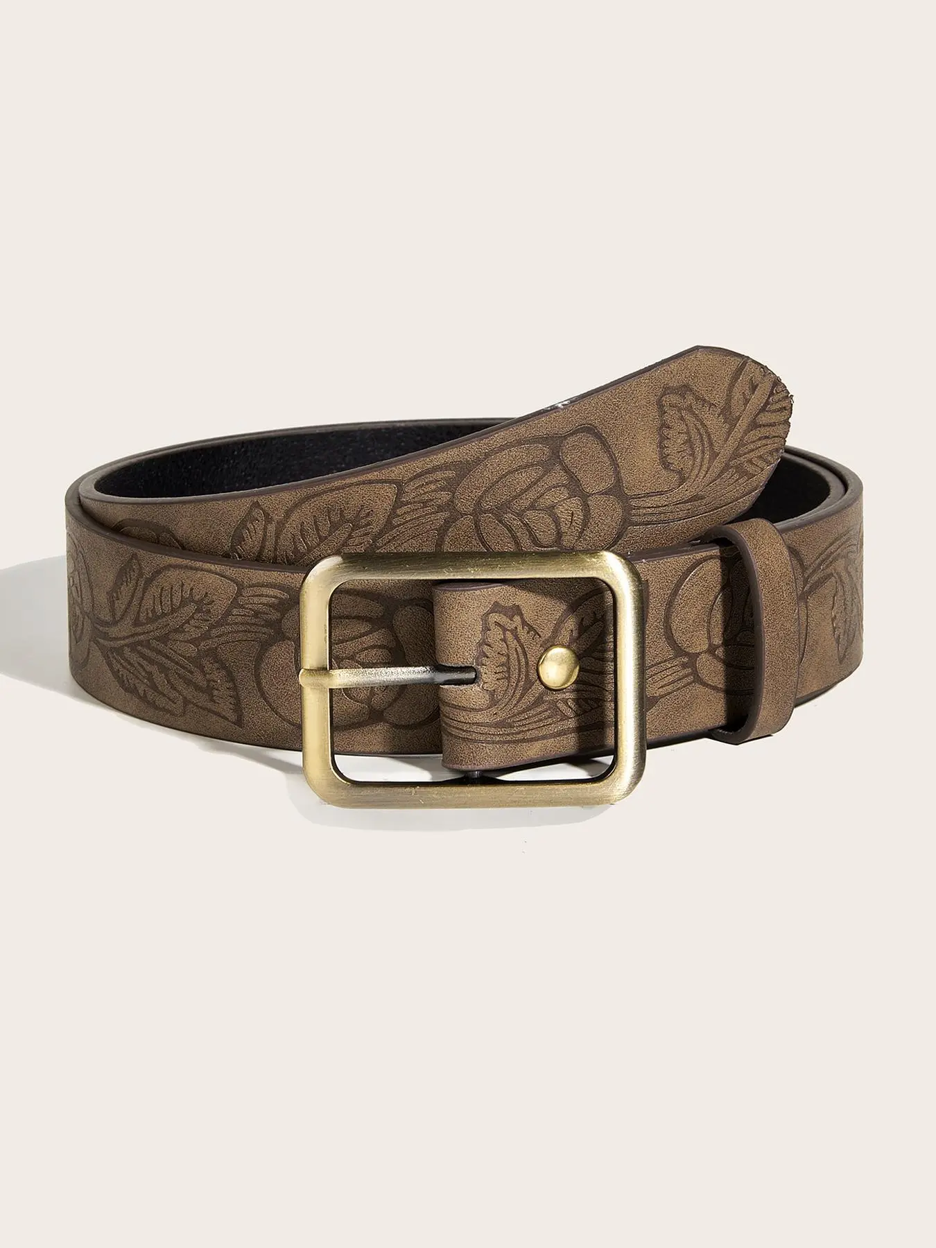 Simple Rectangle Metal Buckle Belt Vintage Printed Brown PU Leather Waistband Unisex Jeans Pants Decoration Belt Trendy Belt Pu Leather Belts Fashion Vintage Belts