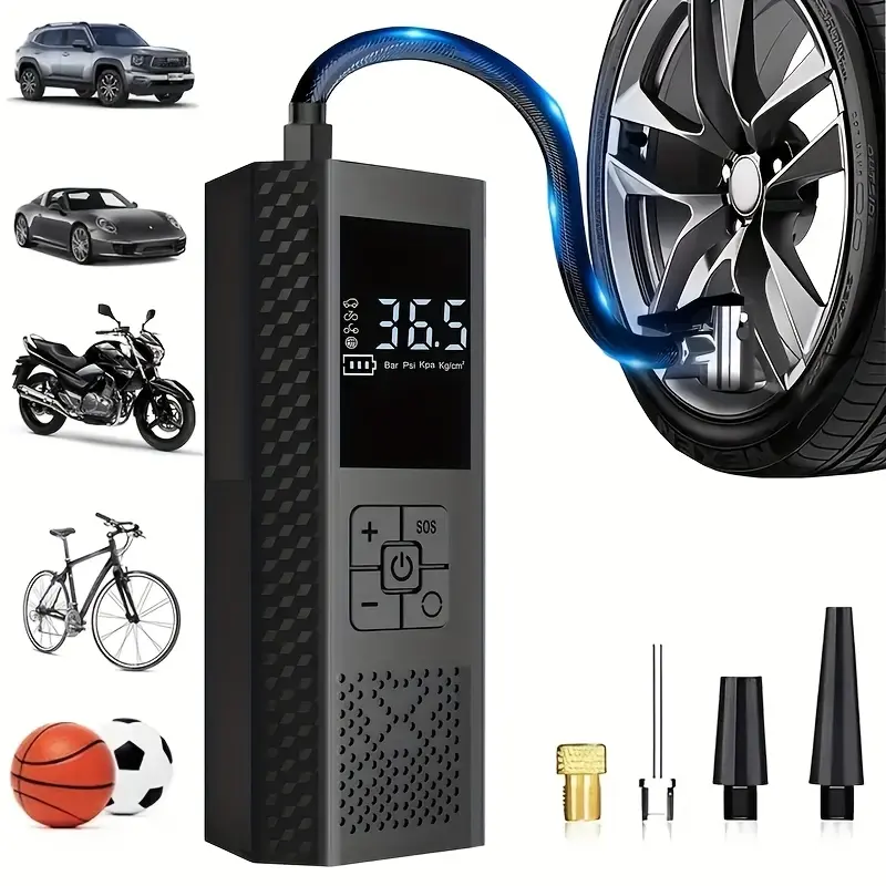 150 PSI Portable Air Pump, Tire Inflation Pump with Digital Pressure Gauge, LED Light, USB-Rechargeable Lithium Battery, Wireless Air Compressor, Automotive Tire Inflator for Cars, Bicycles and Balls, Emergency Air Pump, Tire Inflation Tool