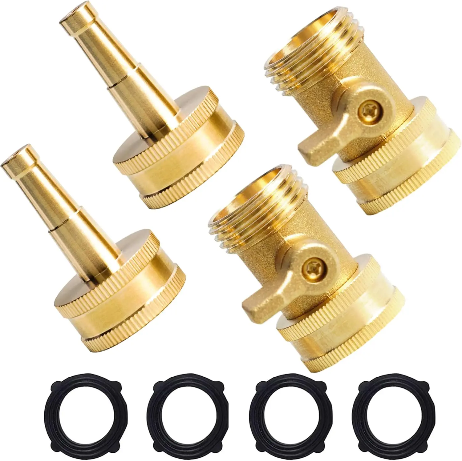 2 Set Heavy Duty Brass Hose Nozzle, Pressure Jet Nozzle with Hose Shutoff Valve, 3/4" GHT Nozzles for Garden Hose, Car Wash, Extra 4 Rubber Washers