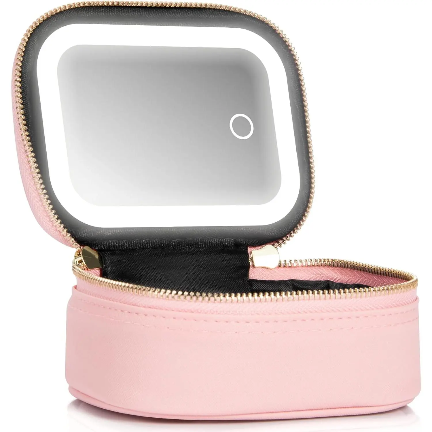Women's Durable PU Leather Cosmetic Travel Bag - Small Portable Makeup Accessories Organizer with 3 Adjustable Brightness Luminous Light & Mirror, Toiletry Storage Case for Artists, Mirrors