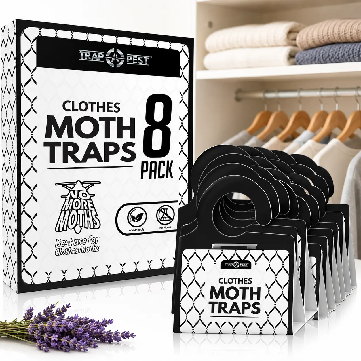 Clothing Moth Traps - 8 Pack - Non Toxic Moth Traps for Clothes with Pheromone Attractant - Odorless Sticky Trap for Closet, Carpets