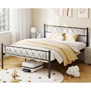 Garvee Metal Platform Bed Frames with Headboard and Footboard in Queen, King, Twin-XL, and Full Sizes Featuring Iron-Art Sweet Heart Design, Heavy-Duty Slats, Under Bed Storage, Noise-Free Structure, No Box Spring Needed, and Easy Assembly