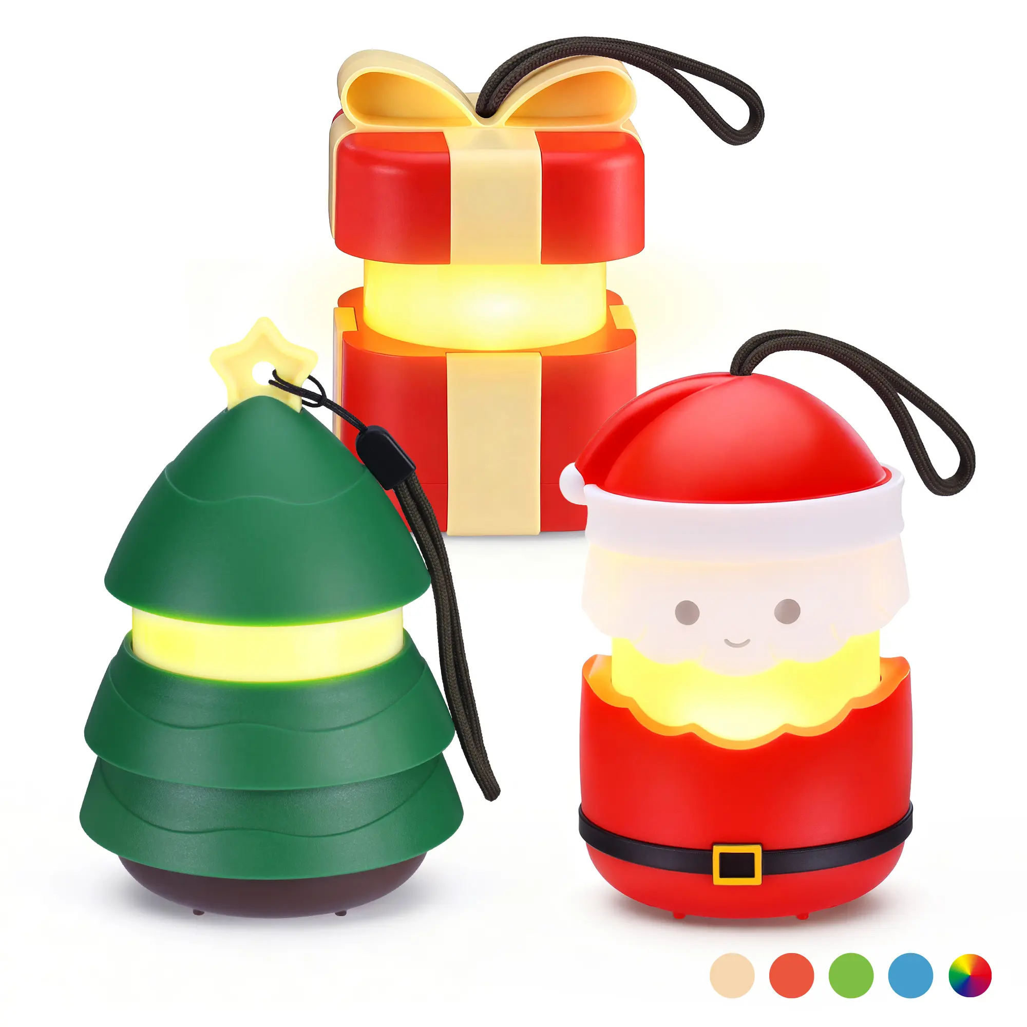 #fathersdaygift EverBrite Christmas Lantern Set, Holiday Decorations & Gifts for Women and Men, 5 Light Modes AAA Batteries Included, Indoor & Outdoor Use, 3-Pack Santa Claus + Christmas Tree + Gift Box (1 Each)