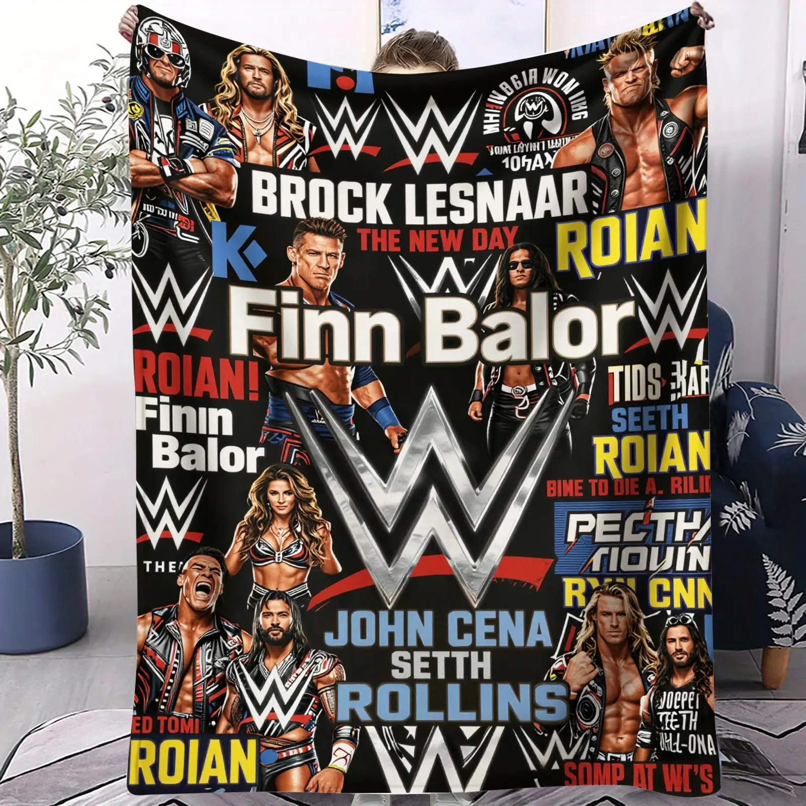 WWE Logo Flannel Blanket World Wrestling Entertainment Fan Art Soft Warm Throw for Gamer Room Decor Dorm Essential Bed Sofa Home Holiday Gift Men Boys 50x60inch