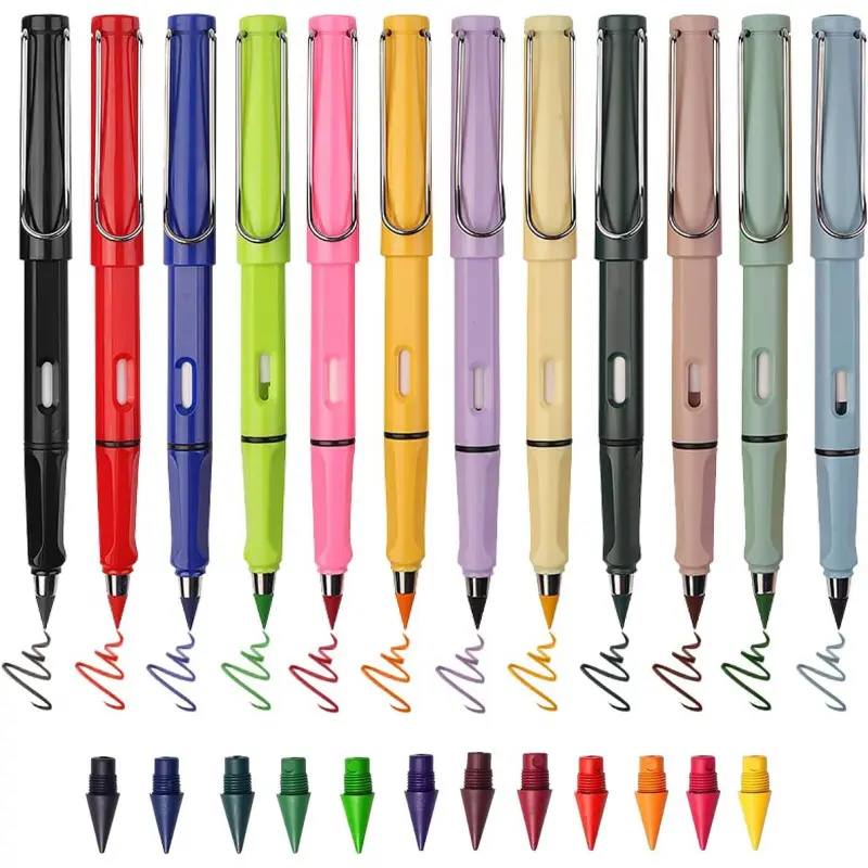 12 Colors Forever Pencil with Erase - Long Lasting Writing Infinity Pencil , Never Sharpen Everlasting Inkless Pencil for Sketch, Drawing, School Supplies Sketching, Stationery Supplies, Drawing Pencils