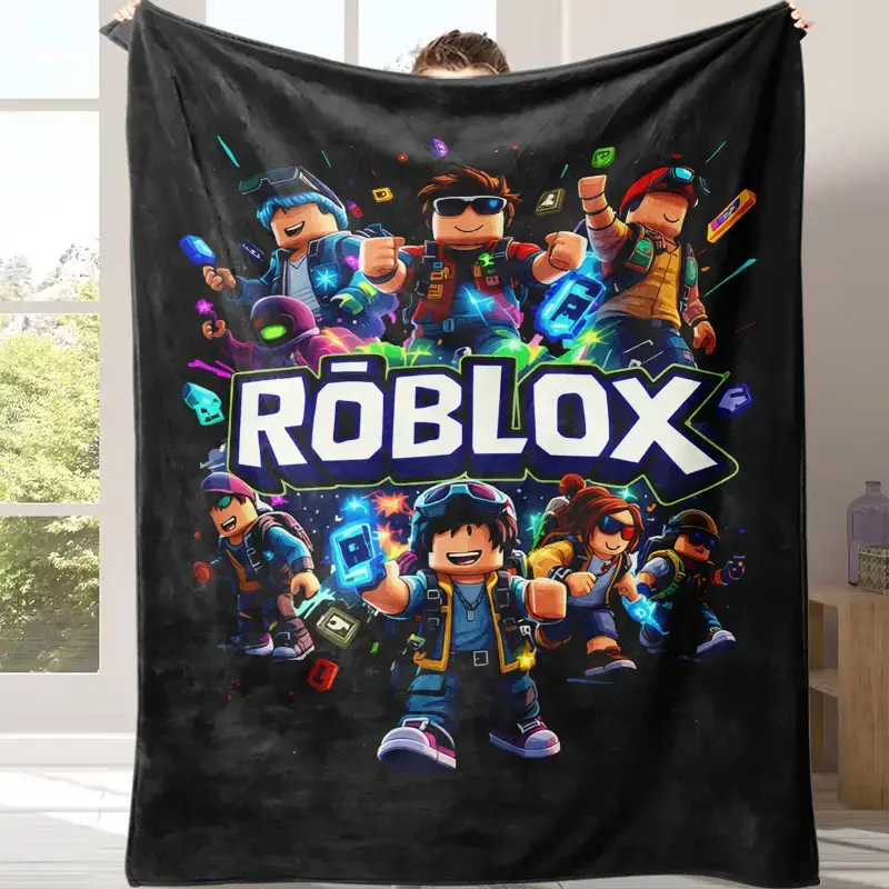 Roblox Cool Avatar Crew Fleece Throw Blanket - Neon Blocks Explosion Game Art Print, Warm Cozy Sofa Cover, Home Decor Gift for Kid & Teen Gamer Boys, Ideal for Birthday, Christmas, Indoor Nap