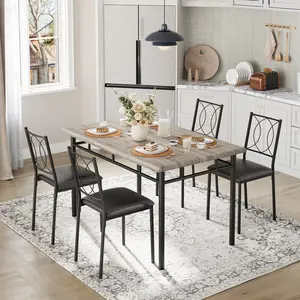 5-Piece Dining Table Set for 4, Space Saving Kitchen Table and 4 Upholstered Chairs, Sturdy Steel Frame, Ideal for Small Apartments, Dining Room, or Breakfast Nook