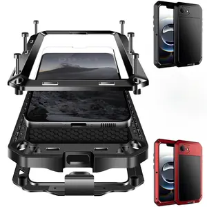 for iPhone 17Air 17 16 15 14 13 12 11 Pro Max 16 Plus Heavy Duty Protection Armor Metal Aluminum Phone Case,360 Full Body DustProof Protective Cover Camouflage Durable Cellphone Casing Screen Protector