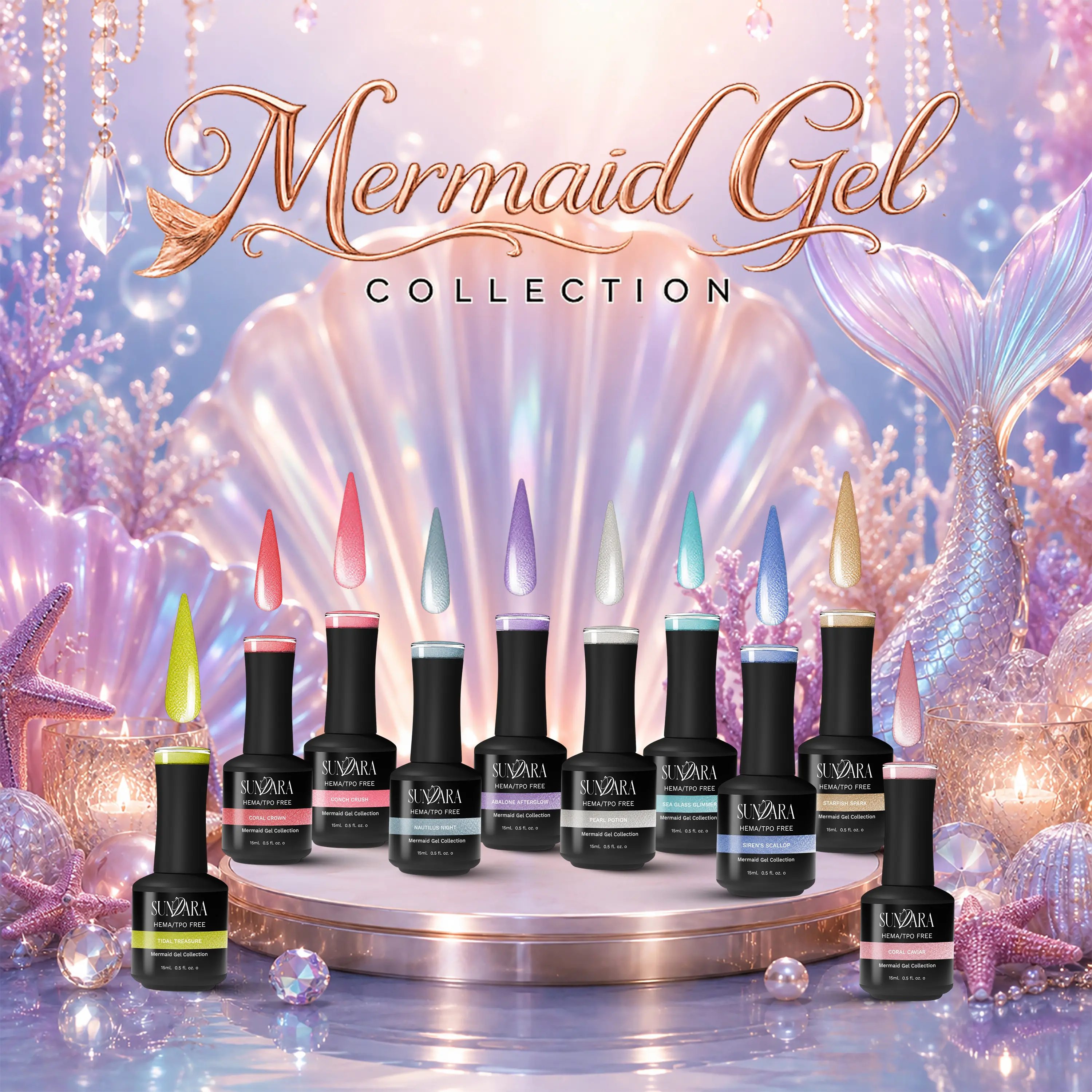 Mermaid Gel Glitter Nail Polish Collection (Acrylic Nail Sample Board included), Nail Supplies, 10 Colors