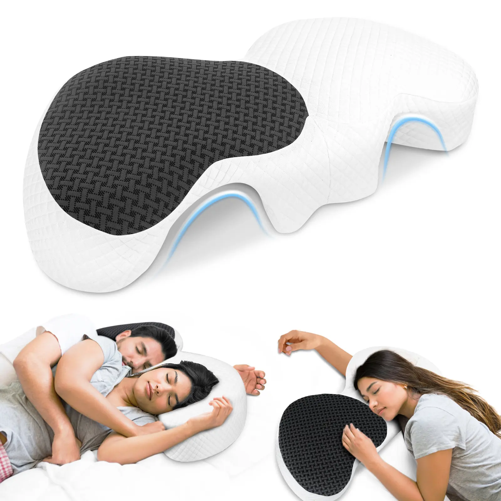 HOMCA Couple Cuddling Pillows with Arm Hole - Memory Foam Body Pillow for Side Sleepers, Ergonomic Neck & Shoulder Support, Neck Pain Relief, Breathable Machine Washable Cover, Couple Gifts for Adults, pillows for sleeping,almohadas para dormir