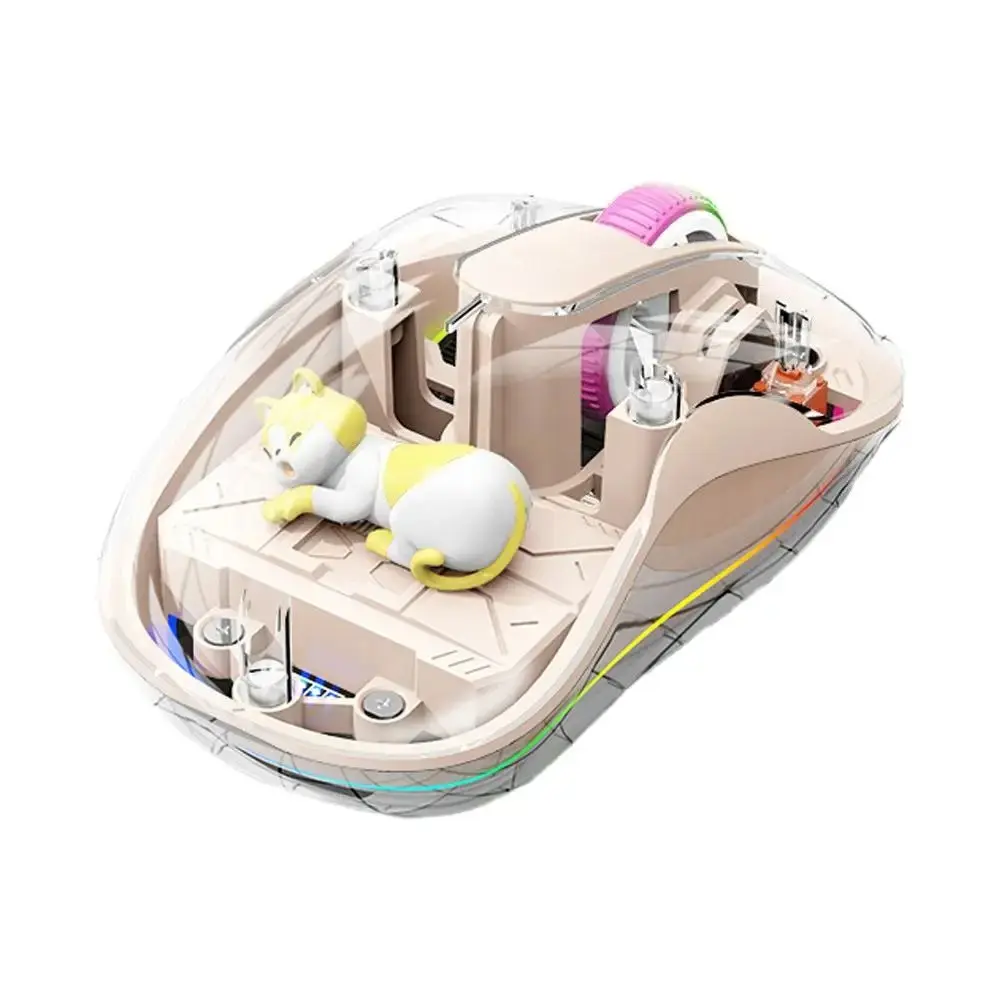 Wireless Bluetooth 3-Mode Charging Ergonomic Luminous Transparent Mouse with Magnetic Doll Design for Laptops, Tablets