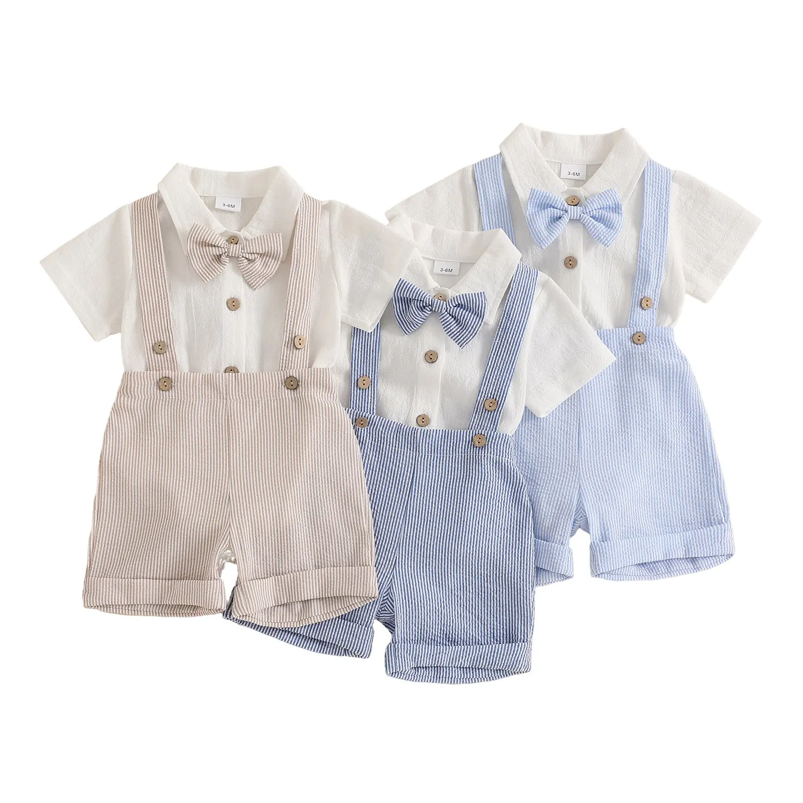 Newborn Baby Boy Clothes Suit Infant Short Sleeve Gentleman Outfits Romper Shirt+Bowtie+Suspender Shorts