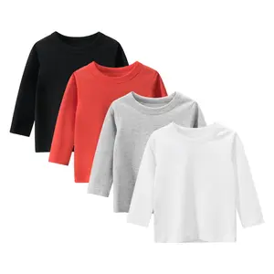 Toddler Boys 4 Packs Long Sleeve Shirts,100% Cotton Casual Crewneck Basic T-Shirt 2-7T