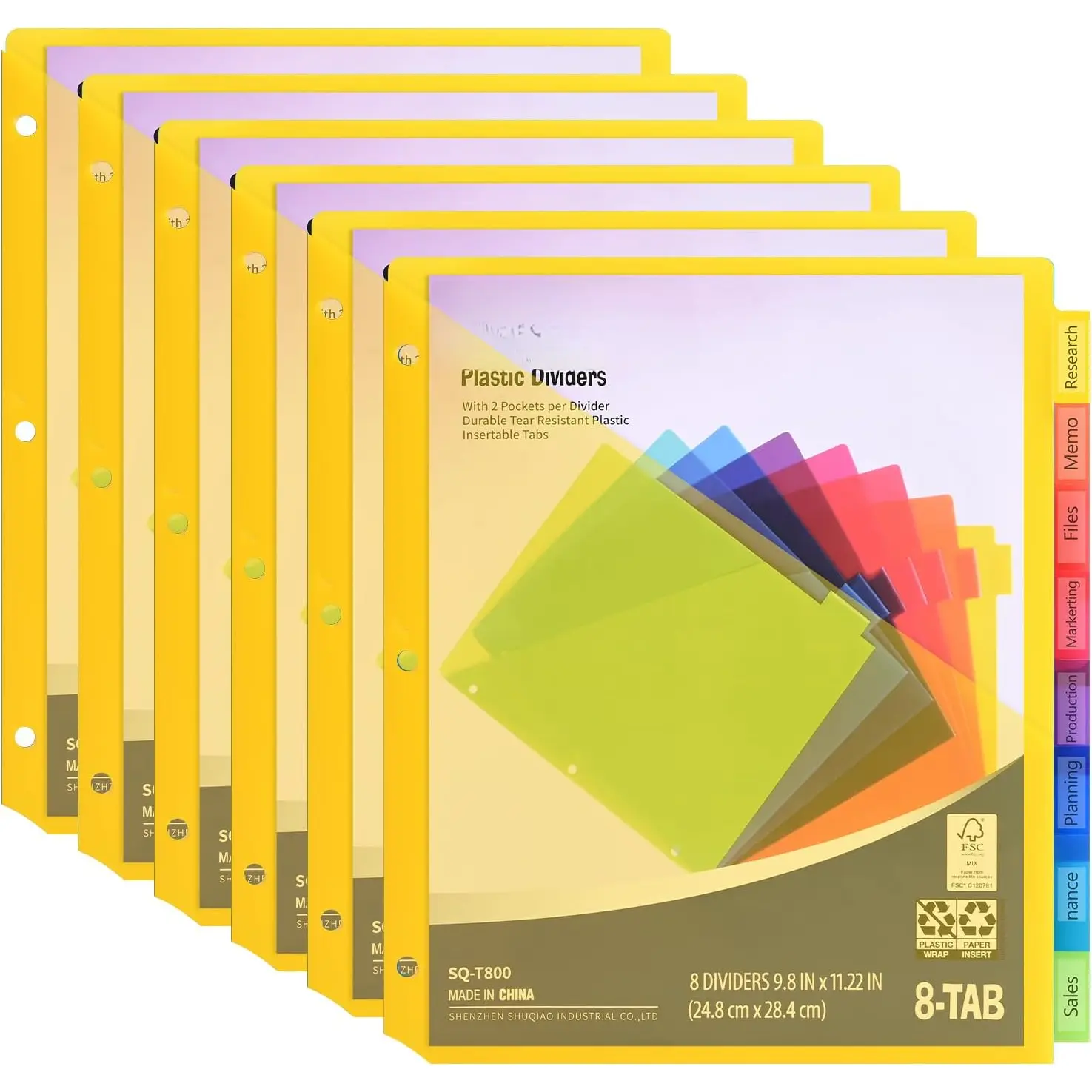8-Tab Dividers for 3 Ring Binder, 48 Count Binder Dividers with Pockets, Subject Dividers, 3-Hole Plastics Sheets Protectors for  Letter Size in 0.5", 1",2" Binders, Vibrant 8 Color, 6 Packs