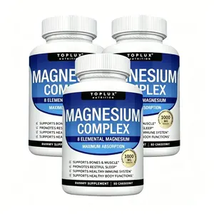 Toplux Nutrition 1000mg Magnesium Complex Dietary Supplement, 90 Chelated Capsules with 7 Elemental Sources (Malate, Taurate) for Easy Absorption, Healthcare Edible Support for Men’s Bone, Muscle Recovery & Sleep