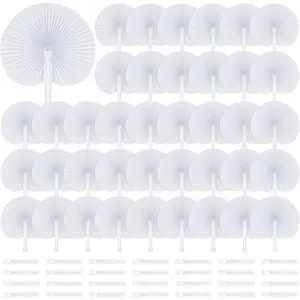 150 Pieces White Party Paper Fans Decorations Folding Fan Handheld Fan Round Shaped Paper Fans with Handle Hand Fans for Wedding Birthday Party Favors