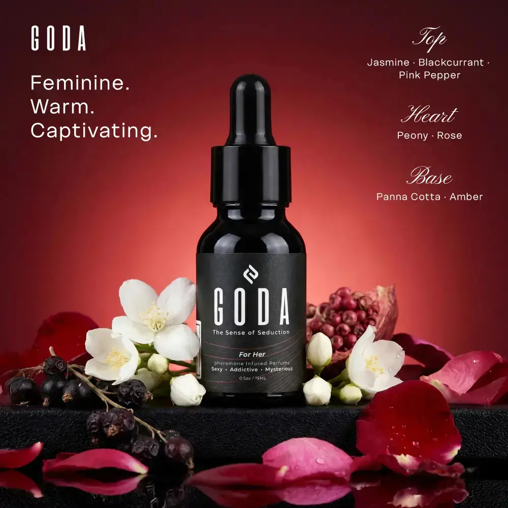 GODA Feminine Warm Captivating Fragrance for Her with Jasmine Blackcurrant Pink Pepper Peony Rose Panna Cotta Amber Notes