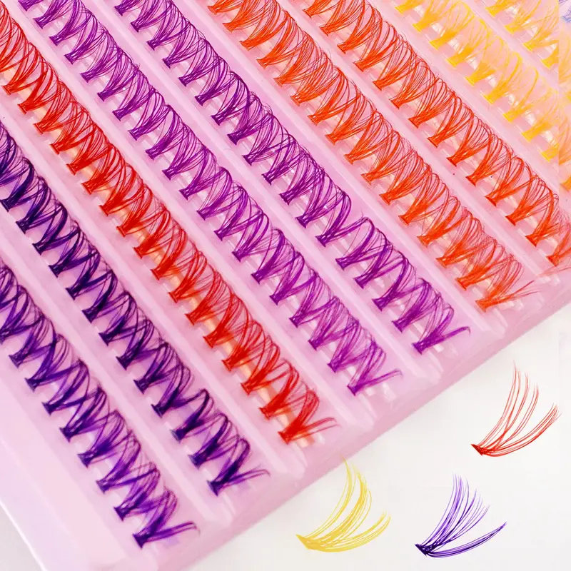 Colorful Mixed Length Individual False Eyelashes, 1 Set C Curl 0.07 Thickness Volumized False Eyelashes, Eye Makeup Enhancement False Eyelashes for Women & Girls, Individual Lash Extensions, Voluminous False Eyelashes