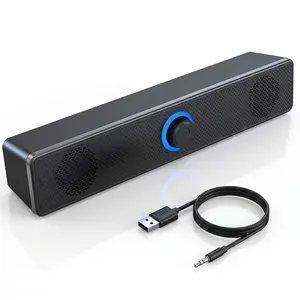 Wired Computer Speaker, USB-Powered Desktop Soundbar with 3.5mm AUX Audio Jack, Space-Saving PC Speakers with Volume Control Knob for Laptop, Monitor & Desktop