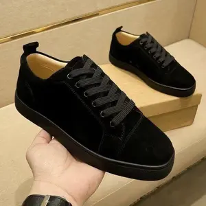 Black suede low-top new trend men's shoes, leather fashionable and comfortable lace-up casual full matching shoes