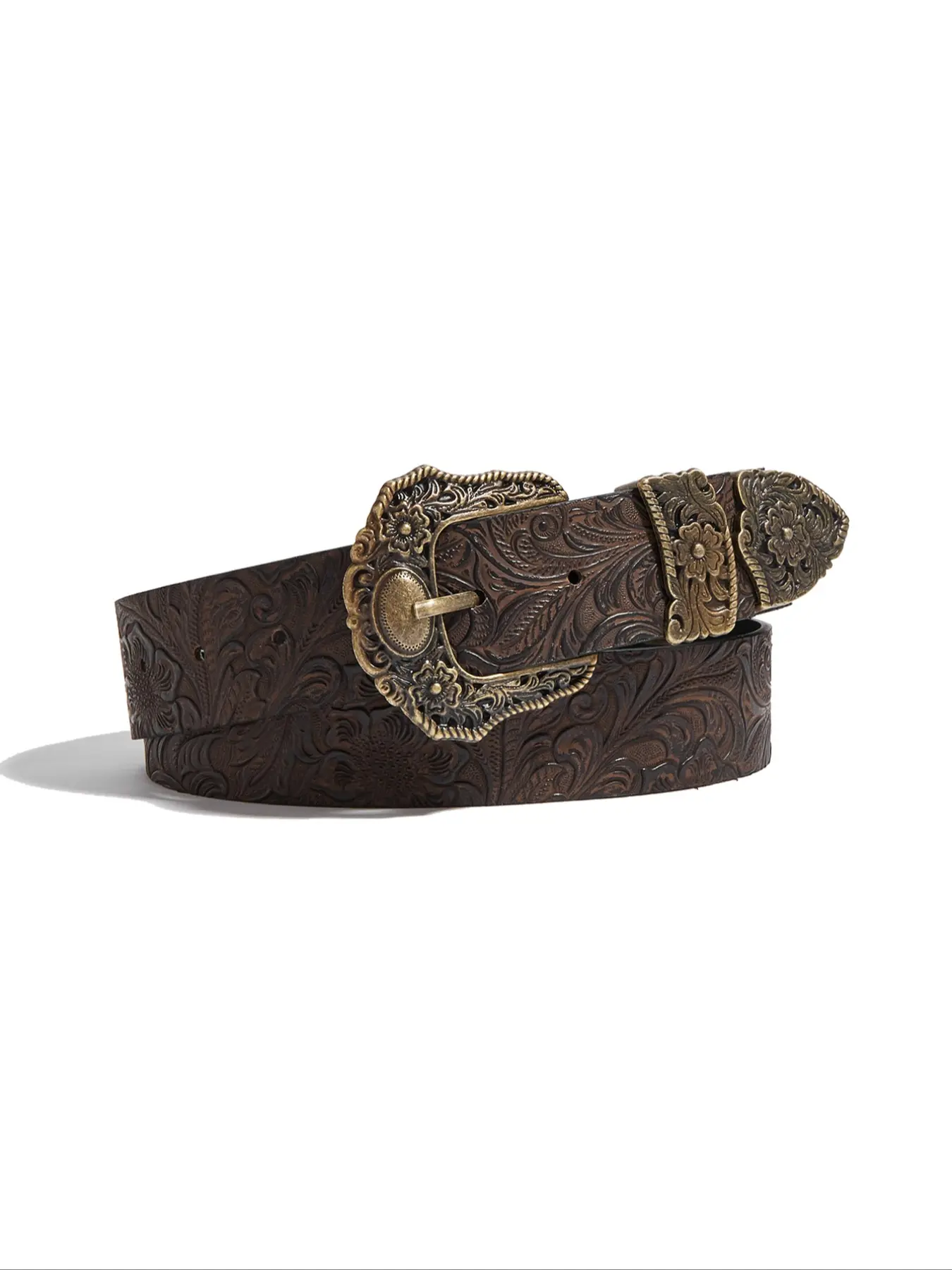Women's Vintage Western Cowboy Cowgirl Belt with Western Embossed Buckle, Floral Copper Head, Fashion Accessory for Music Festivals and Halloween Decor, Western Belt Buckles, Western Style Belt, Western Cowboy Belts