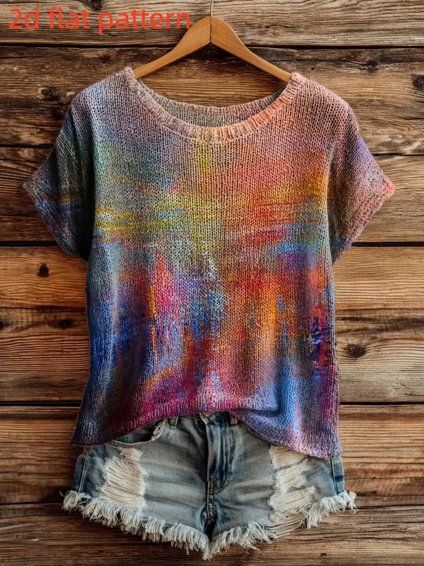 Women's Sleeveless Sweater, Elegant Slim-Fitting Round Neck Top, All over Print Digital Printing Gradient, Fashionable Casual Summer Knitwear, Aesthetic Casual Knitwear, Fitted Knitwear Top