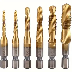 3 In 1 Spiral Tap Hex Shank Drill Bit Set,High Speed Steel M3/M4/M5/M6/M8/M10 Drill Bits,Professional Drill Accessories For Woodworking, Power Tool Accessories, Heavy Duty, Hardware, Cutting, Metal, Durable,Taps Tool