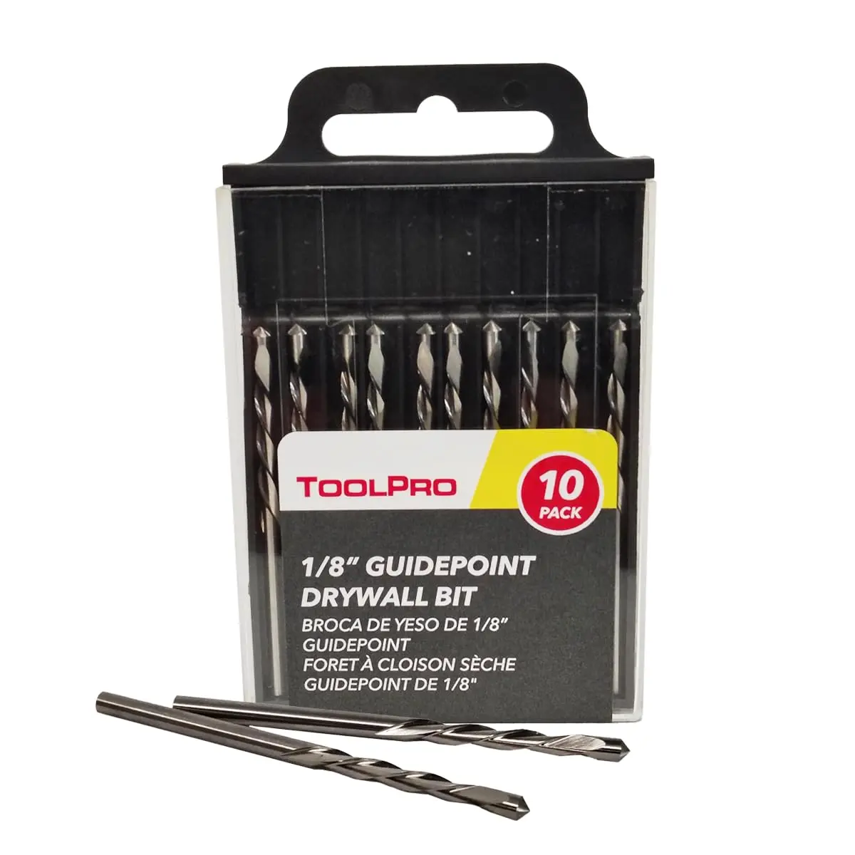 ToolPro 10-Pack 1/8 in. Piloted Downward Spiral Fluted Bit - High Speed Steel Drywall Bit for Can Lighting, Plunge Cuts, Precision Cuts, Dust-Pushing Power Tool Accessory