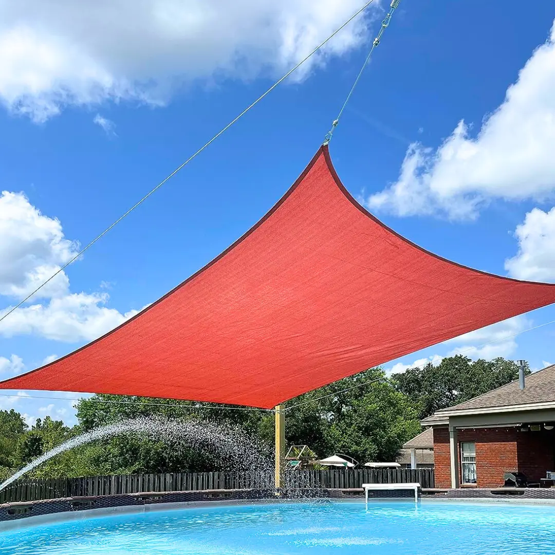 Square Sun Shade Sail - 95% UV Blocking Mesh Sunshade Canopy with Curved Shape, Adjustable Canopy Design, Anchor Ropes - Folding Outdoor Awning for Patio, Garden, Camping | Breathable UV Resistant Cover