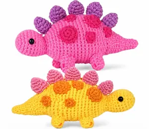 TIKA Beginner Crochet Kit 2-Pack Dinosaurs with Step-by-Step Video Tutorials, DIY Amigurumi Animal Crochet Set