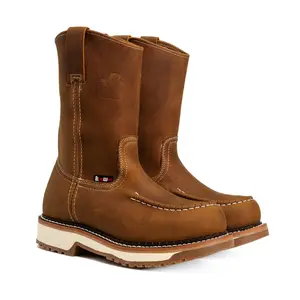 KW LASSO 11' Tan Pull Up Soft Toe Lightweight Moc Work Boot Boy Walking Shoes Full Grain Leather Oil & Water Resistant Antifatigue Insole Footwear Closed