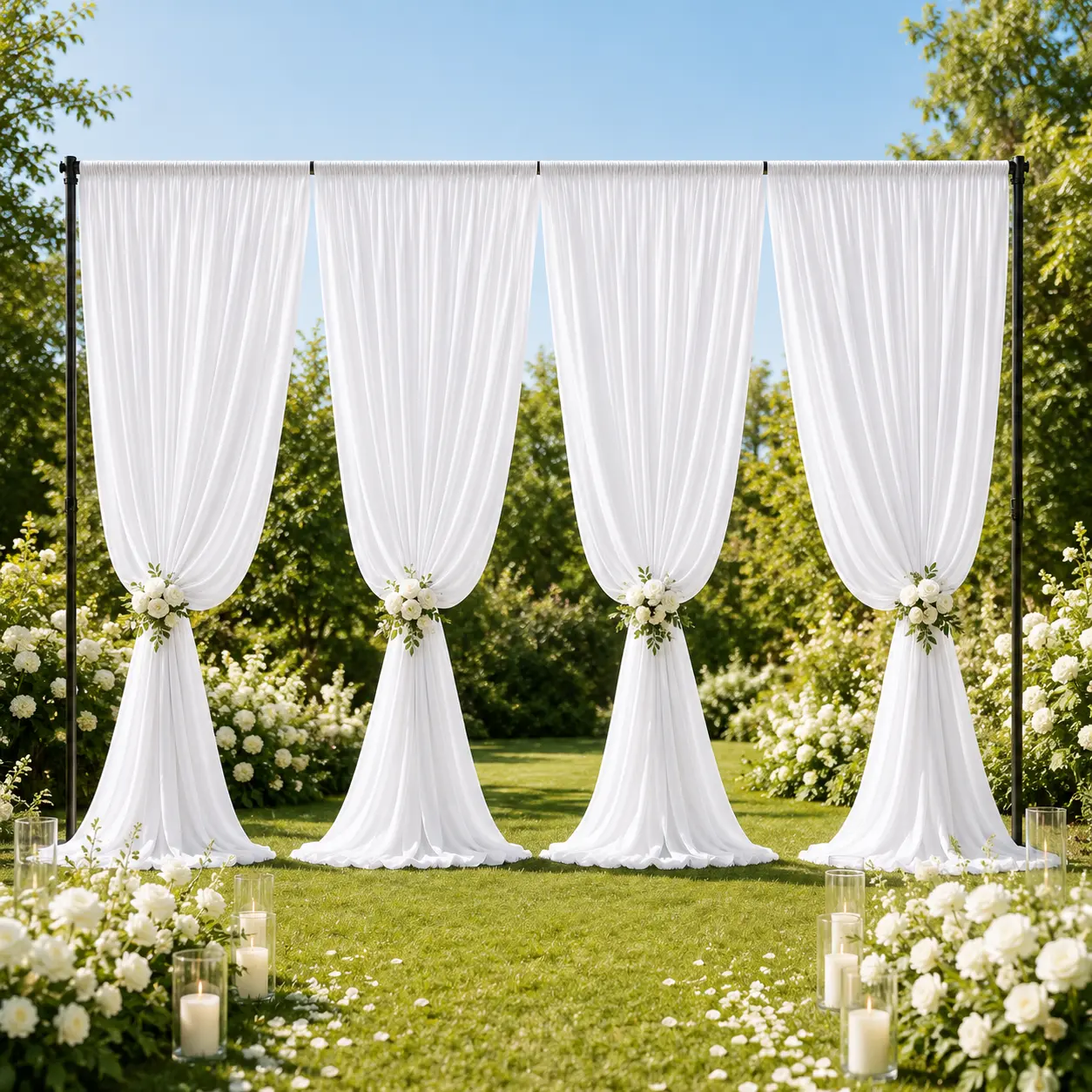 4-Pack White Polyester Backdrop Curtains, 5x7ft/5x10ft Wrinkle-Free Fabric Drapes for Wedding Arch, Photo Booth, Graduation Party, Baby Shower, Holiday Decor,Home Decor, Mid Year Sale