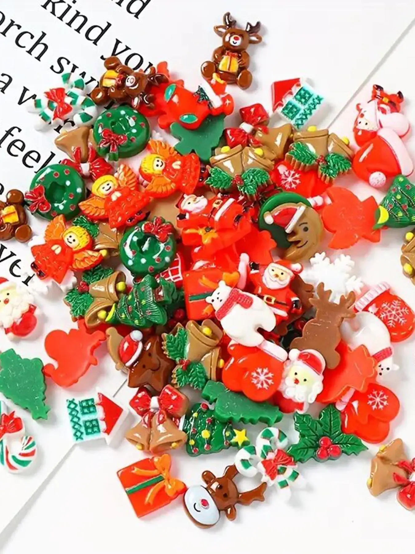 50pcs Resin Christmas Charms, Flatback Embellishments for DIY Crafts, Beading supplies, Festive Assorted Shapes for Scrapbooking Accessories Jewelry Making, Christmas mixed ornaments, Christmas Gifts, Christmas Decorations, Mixed Styles