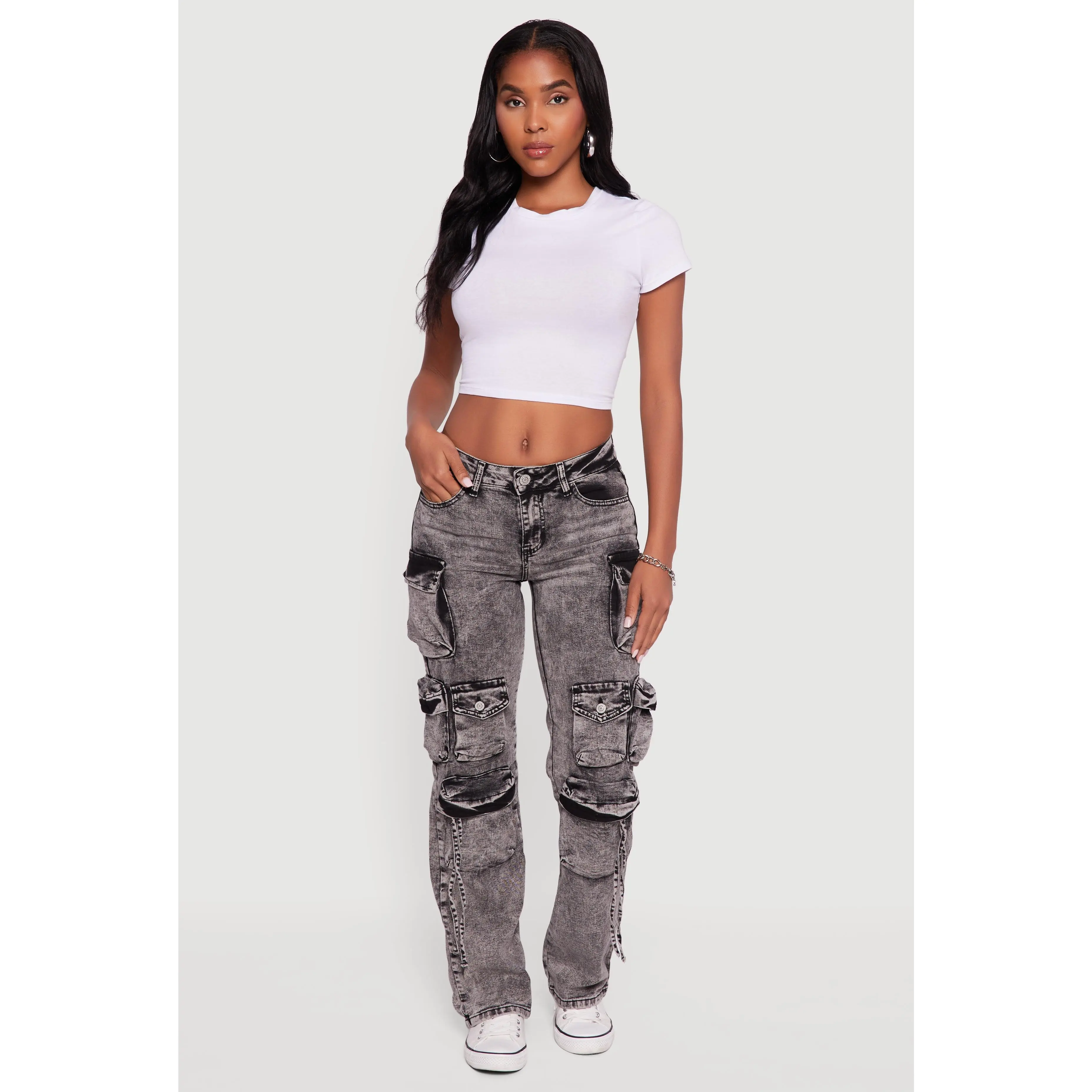 VIP Acid Wash Slim Leg Utility Jeans