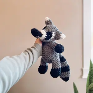 Handmade Raccoon Crochet Riggs Amigurumi Plush Low Sew Crochet Animal Unique Charm Amigurumi Style Perfect for Gifts