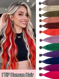 I-Tip Colorful Hair Extensions 12-20 Inch, Real Human Hair Extensions Cold Fusion Technology, Reusable, Dopamine Colors, Party Date Essential, DIY Fashion Style