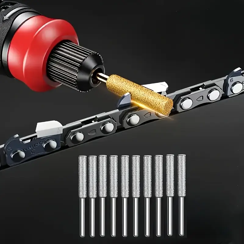 10-Piece Diamond Chainsaw Sharpener Set, Titanium Coated Corundum Grinding Bits, Rotary Tool Burr Stone Files for Chainsaw, Jade, Glass, Metal & Wood Sharpening - Non-Electric Power Mode。Summer vibies outdoorfun gifts