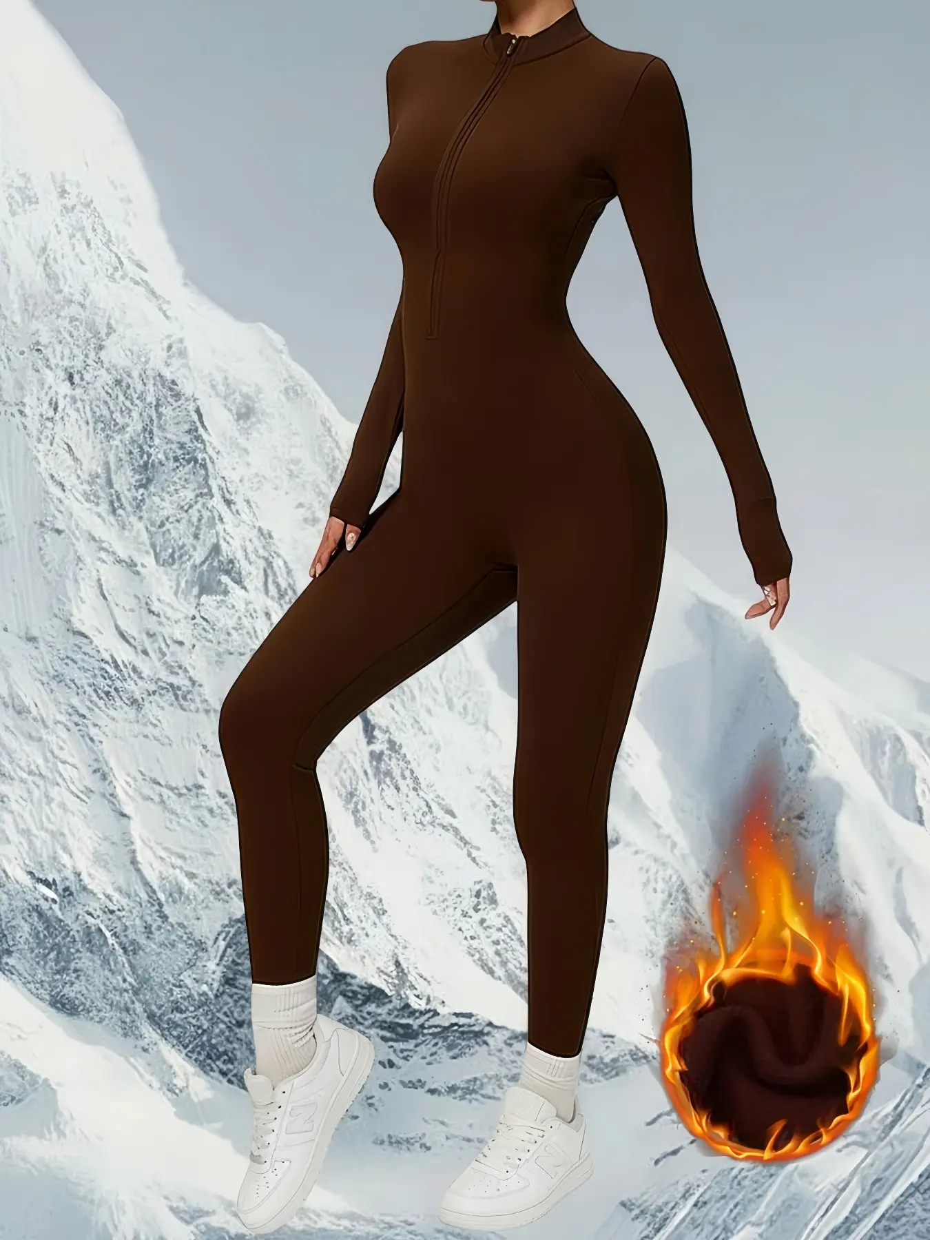 Autumn Winter Thin Fleece Zipper Long Sleeve Yoga Jumpsuit, Gym Sports Tight Fit Onesie, Moisture Wicking Ski Suit, Quick Dry Warm, Quick Drying Jumpsuit, Skinny Jumpsuit, Workout Jumpsuits, Sportswear Jumpsuit