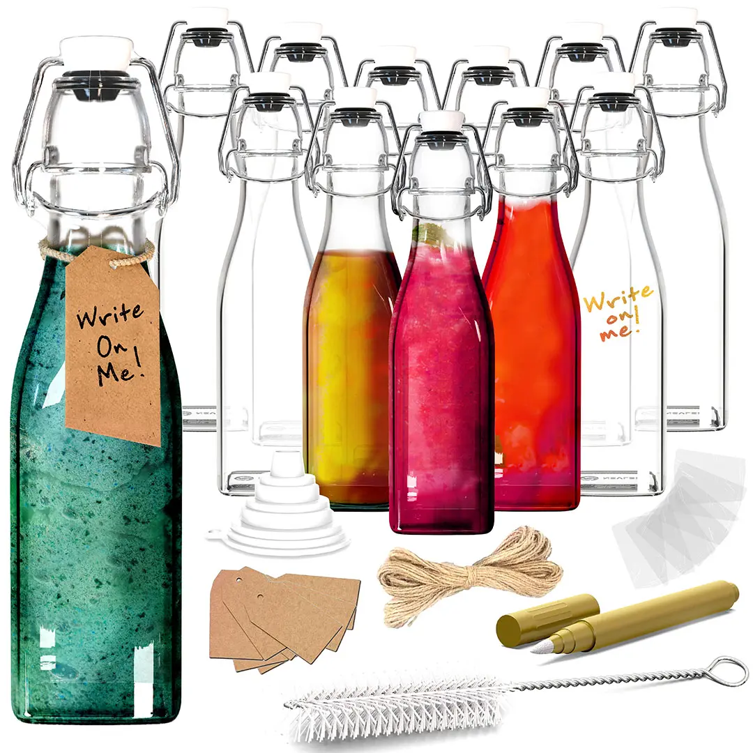 Nevlers 12oz Square Swing Top Glass Bottle Set (Pack of 12)