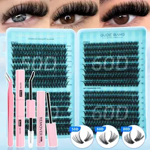 50D/60D/80D False Eyelashes Set, Makeup, High Capacity, D Curl, Mixed Length, Includes Glue, Tweezers, Remover, DIY Lash Extension Kit