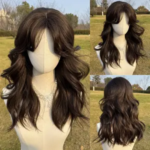 SMILCO 20" Curly Deep Brown Synthetic Wig SM415 with Curtain Bangs Glueless Natural-Looking Scalp Full Machine Cap Adjustable Straps Breathable Cap Vibrant Color Soft Texture