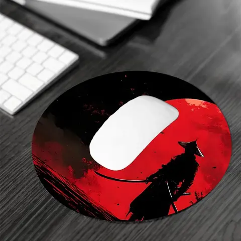 Samurai & Red Moon Pattern Mouse Pad, Rectangle Gaming Computer Mouse Pad, Non-slip Rubber Base Keyboard Mat for Home Office Desk Accessories, Made for Gaming