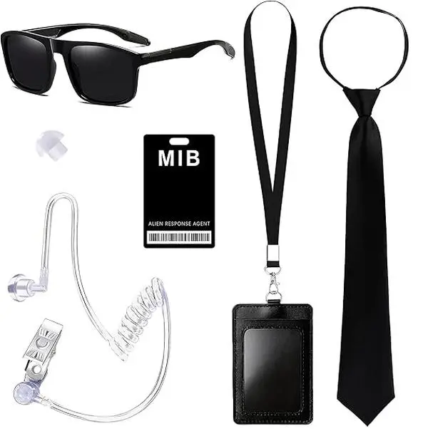 6Pcs Agent Costume Secret Security Service Costume Accessories Earpiece Sunglasses Zipper Ties ID Card for Halloween - Home Improvement.