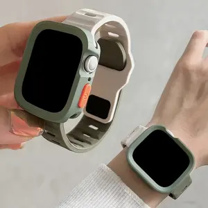 Silicone Smartwatch Case 2-Pack With Adjustable Wrist Strap Anti-Fall Protection Soft Cover for Apple Watch Series 1-9 SE Ultra