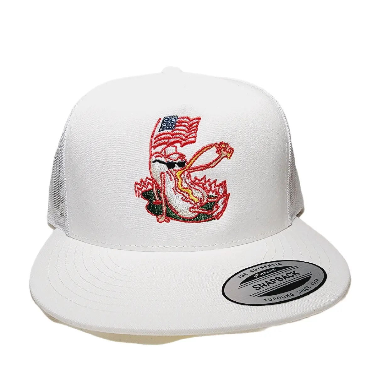 Lounging Hotdog Unisex Adjustable Snapback Trucker Hat -, Flat Bill, Embroidered Golfer Motif, Breathable Mesh Fabric, All Seasons Outdoor Wear, for Fishing, Hiking, Casual Use, Solid Color