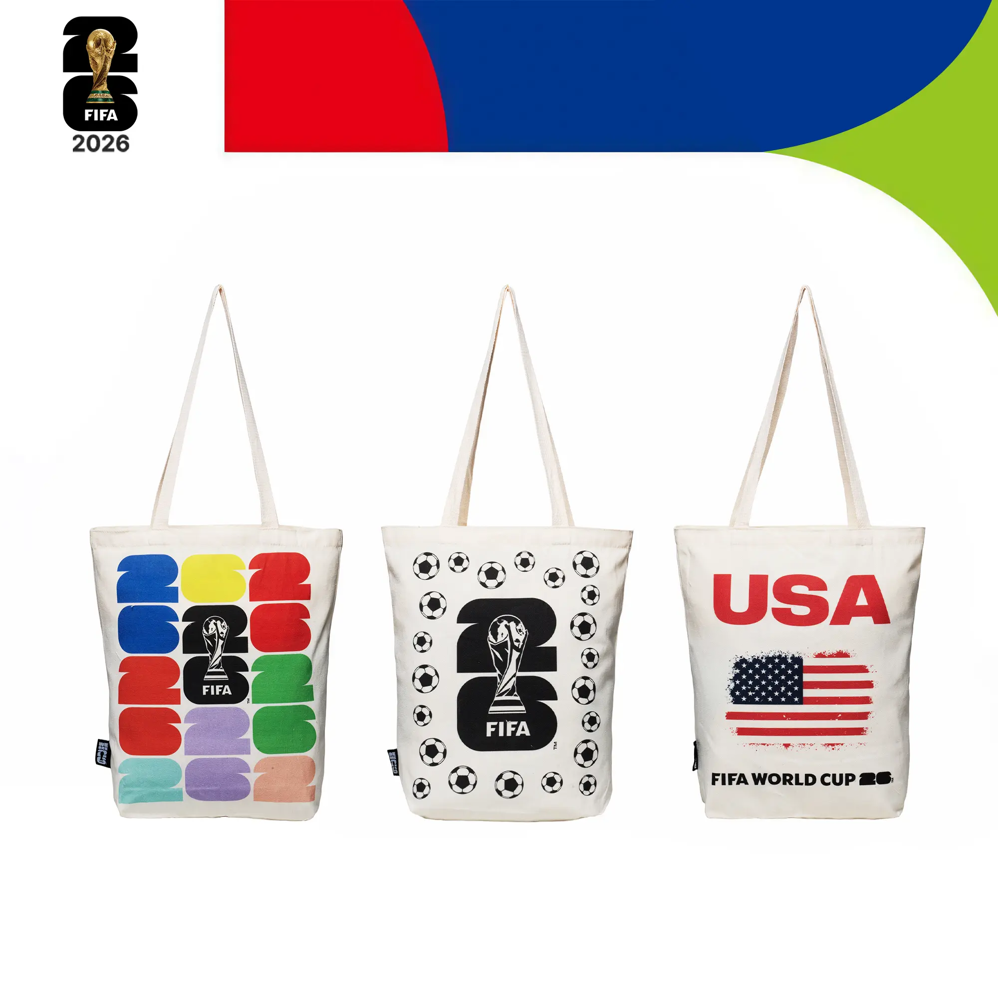 FIFA Official Licensed World Cup 26 Cotton Canvas Tote Bag, Foldable Shoulder Bag with Vibrant HD-Printed Design, Reusable Gift for Soccer Fans, Tote Bags, Drawstring Bag