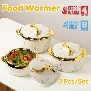 3 pieces/set of modern stainless steel insulated sand pot tableware set with lid, marble patterned food heater set, buffet bowl, heat-resistant baking tray baking tray