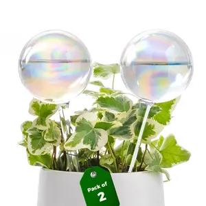 Bamworld Light Iridescent Rainbow Gradient Glass Self-Watering Spikes and Globes, Pack of 2 Automatic Watering System for Indoor and Outdoor Plants, Pack Of Two