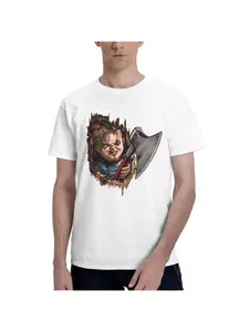 C-Chucky Graphic Menswear T-Shirt for Men, Casual Short Sleeve Tee for All Seasons, Fitted Novelty Shirt for Horror Fans, Casual Fashion Wear